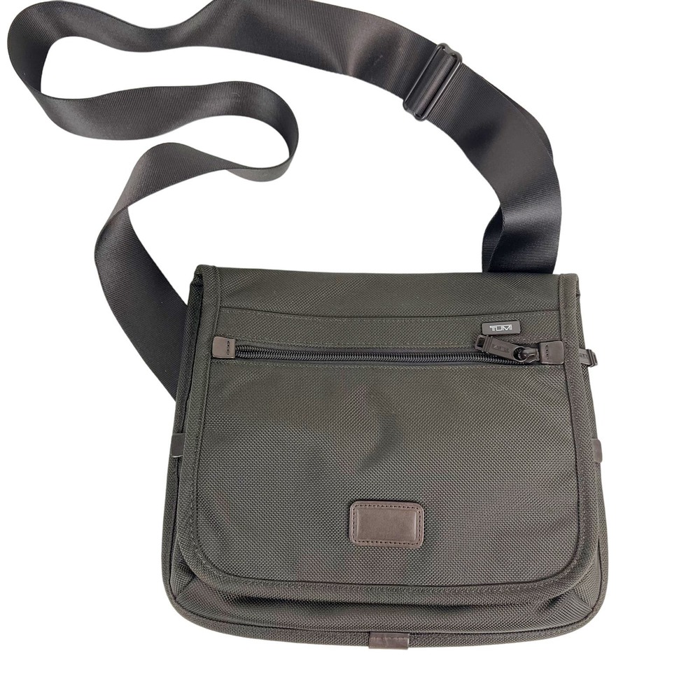 Tumi Small Alpha Flap Crossbody Bag Nylon Work Shoulder Strap Mens Brown Green
